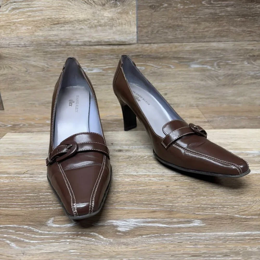Anne Klein Maozoni Brown Leather Heels Women's Size 9.5
